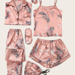 Conjunto de pijama de cetim com estampa tropical - Elfmaeve