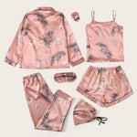 Conjunto de pijama de cetim com estampa tropical - Elfmaeve