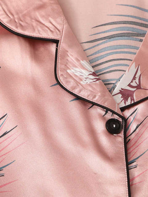 Conjunto de pijama de cetim com estampa tropical - Elfmaeve