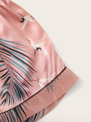 Conjunto de pijama de cetim com estampa tropical - Elfmaeve