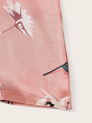 Conjunto de pijama de cetim com estampa tropical - Elfmaeve