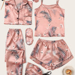 Conjunto de pijama de cetim com estampa tropical - Elfmaeve