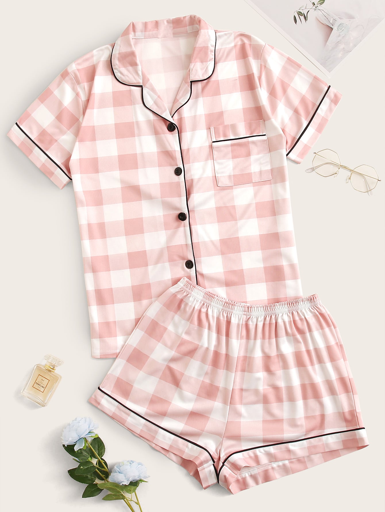 Conjunto de pijama com estampa xadrez - Elfmaeve