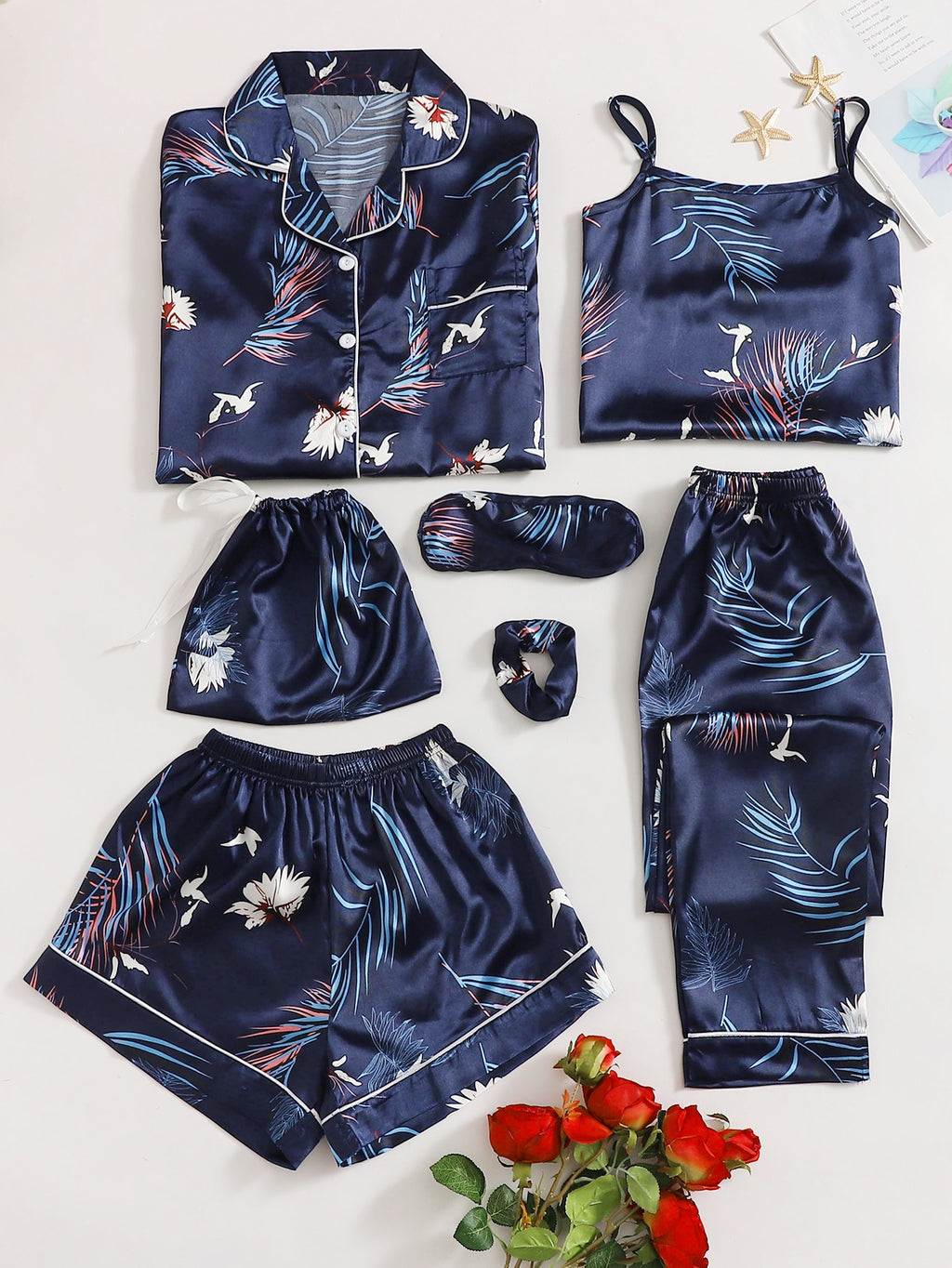 Conjunto de pijama de cetim- 7pcs - Elfmaeve
