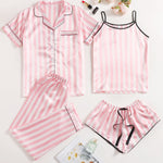Conjunto de pijama de cetim listrado - 4 pcs - Elfmaeve