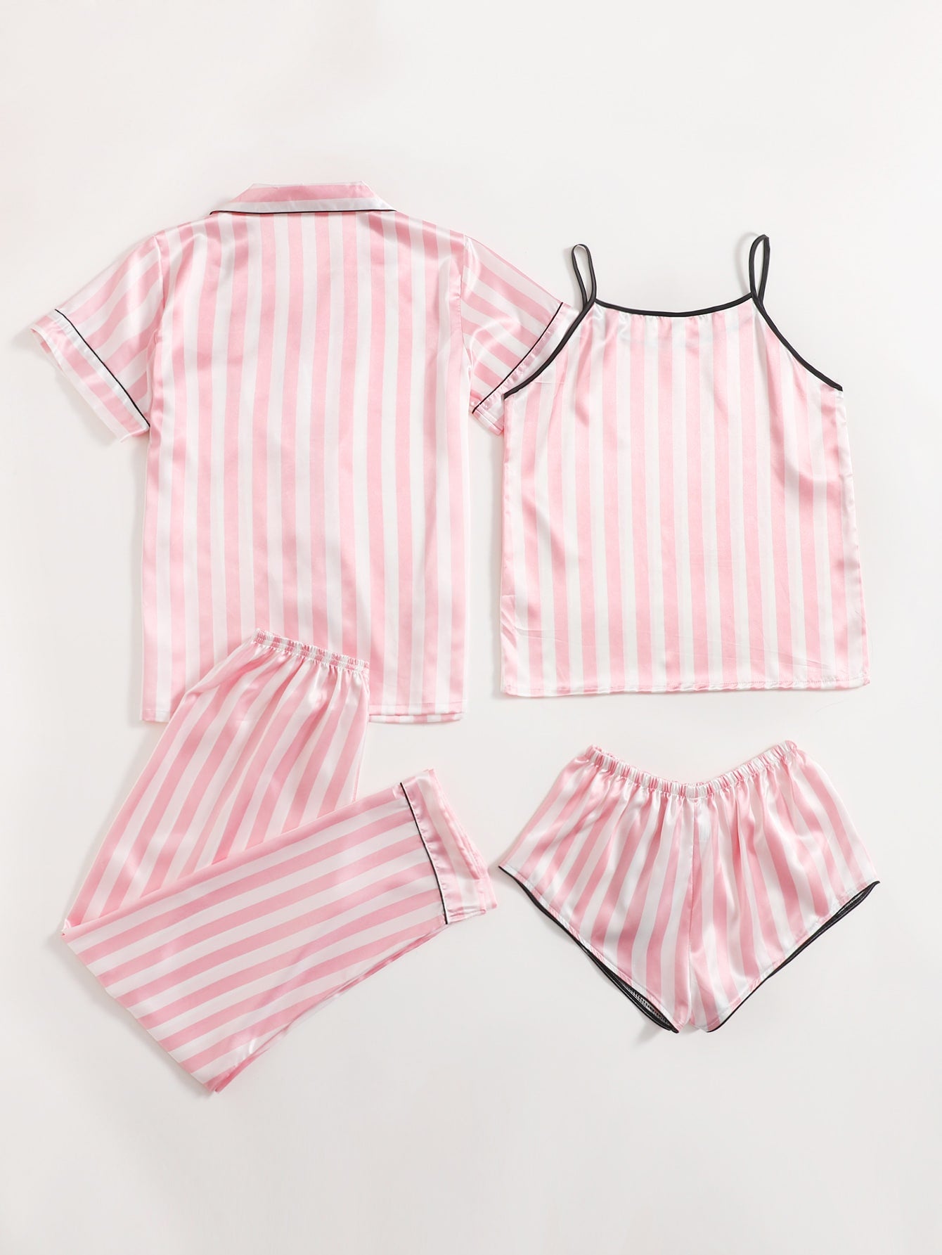 Conjunto de pijama de cetim listrado - 4 pcs - Elfmaeve