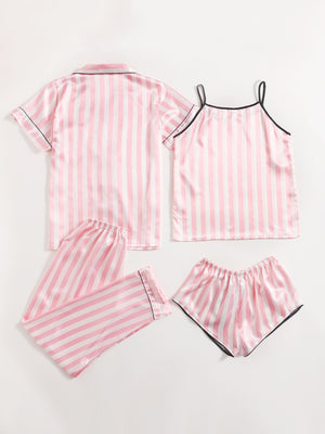 Conjunto de pijama de cetim listrado - 4 pcs - Elfmaeve