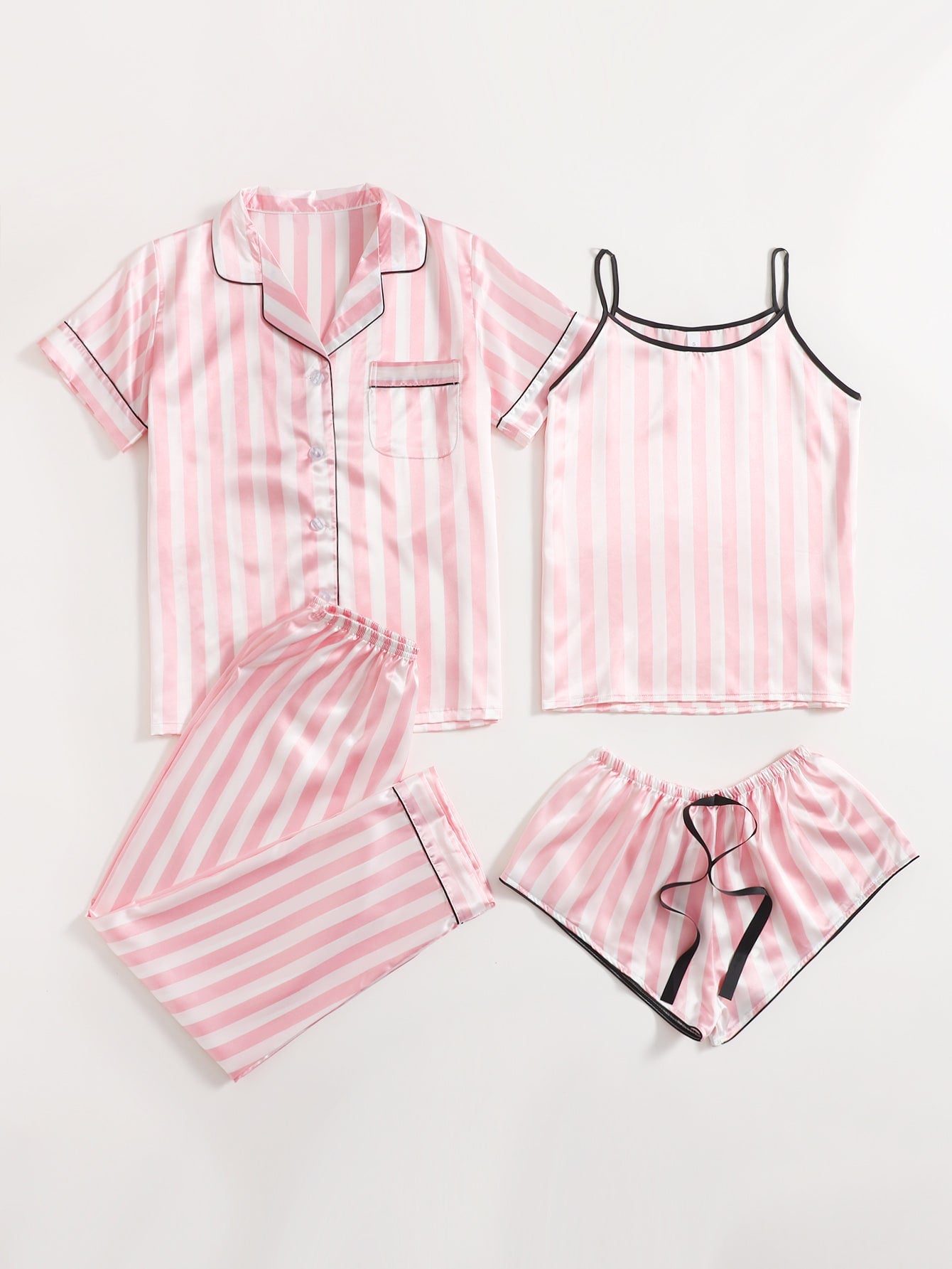 Conjunto de pijama de cetim listrado - 4 pcs - Elfmaeve