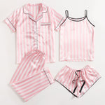 Conjunto de pijama de cetim listrado - 4 pcs - Elfmaeve