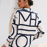 Blusa feminina estampa geográfica e botões frontais - Elfmaeve