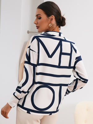 Blusa feminina estampa geográfica e botões frontais - Elfmaeve