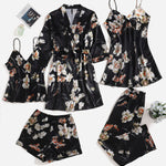 Conjunto de pijama de cetim floral - 5 peças - Elfmaeve