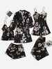Conjunto de pijama de cetim floral - 5 peças - Elfmaeve