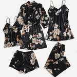 Conjunto de pijama de cetim floral - 5 peças - Elfmaeve