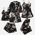 Conjunto de pijama de cetim floral - 5 peças - Elfmaeve