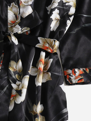 Conjunto de pijama de cetim floral - 5 peças - Elfmaeve