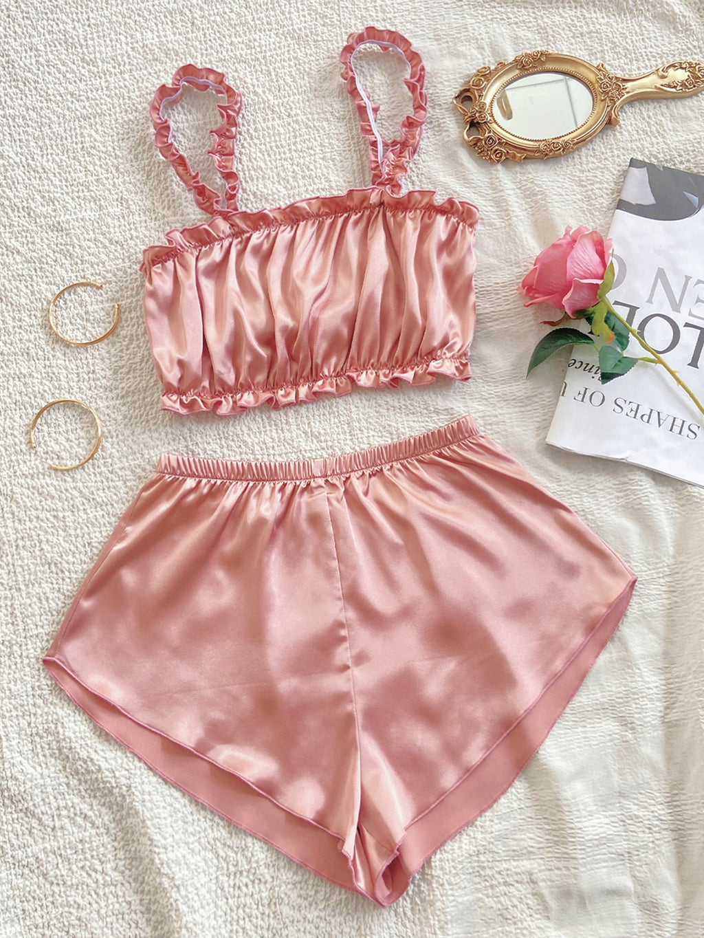 Conjunto de Pijama de Cetim com Babados Elfmaeve - Elfmaeve