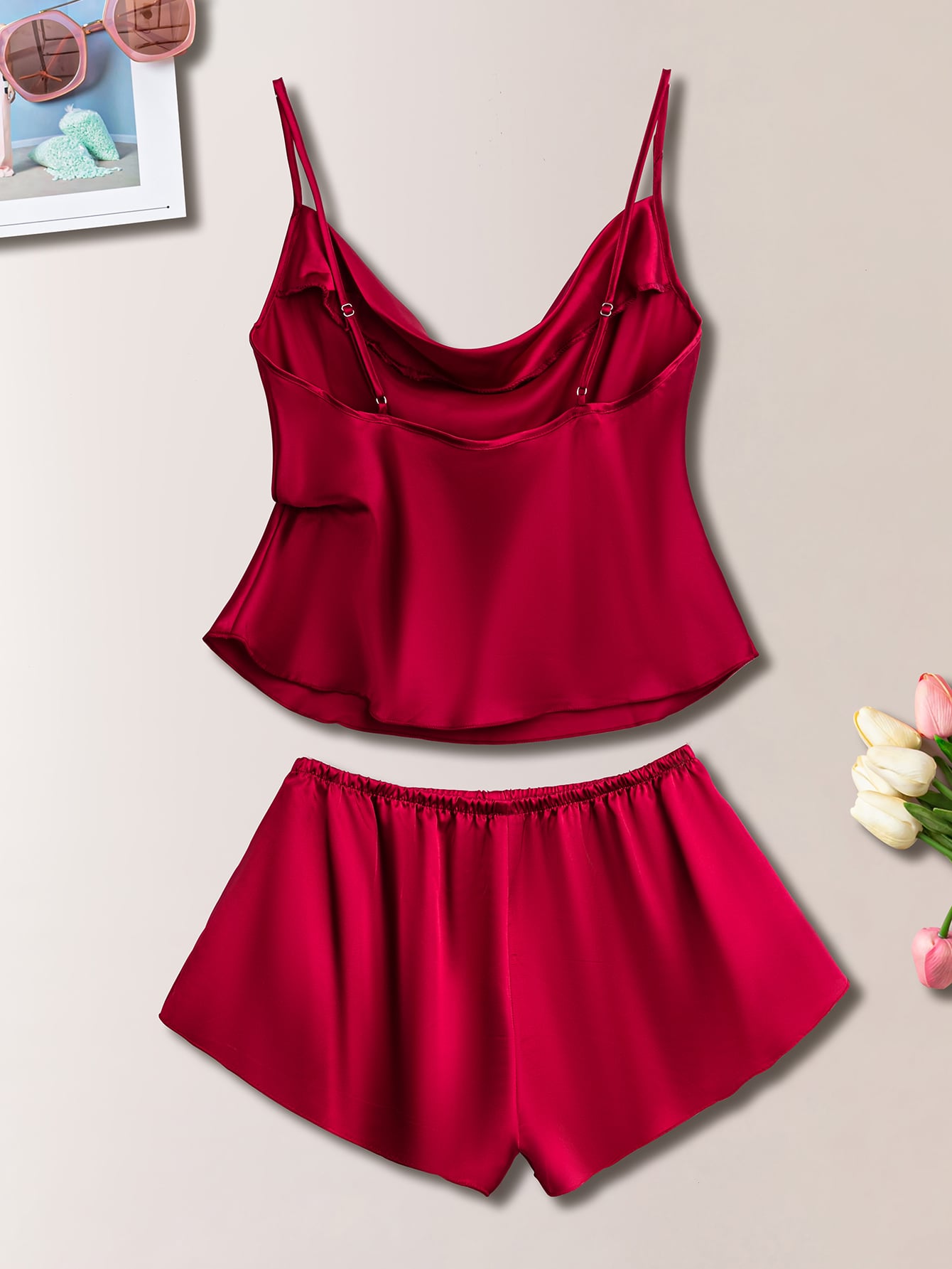 Conjunto de pijama de cetim rubi - Elfmaeve