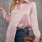 Camisa feminina elegante de cetim - Elfmaeve