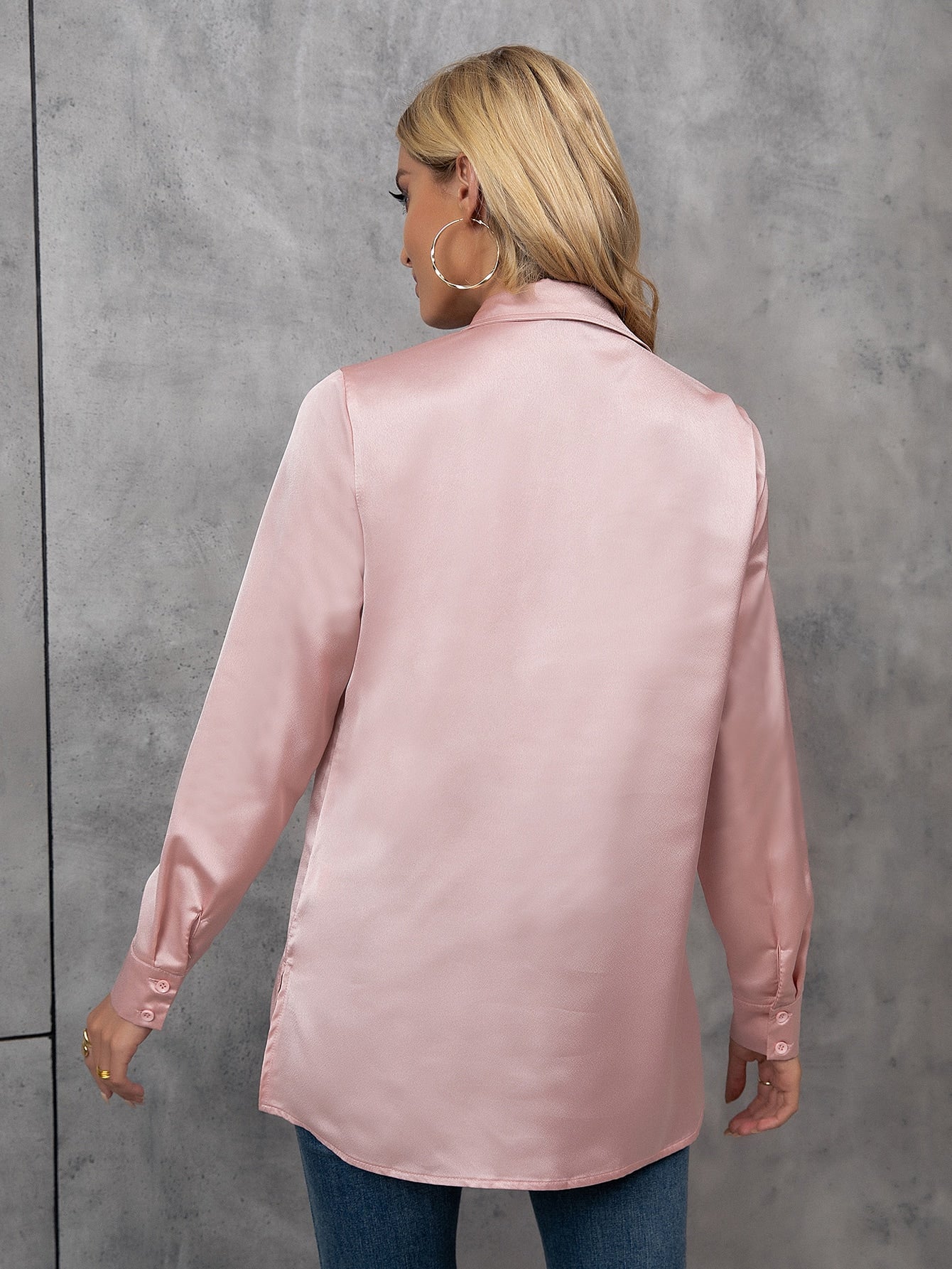 Camisa feminina elegante de cetim - Elfmaeve