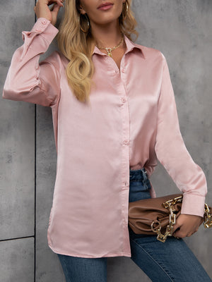 Camisa feminina elegante de cetim - Elfmaeve