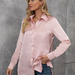 Camisa feminina elegante de cetim - Elfmaeve
