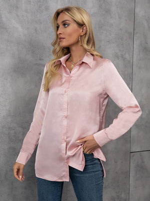 Camisa feminina elegante de cetim - Elfmaeve
