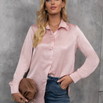 Camisa feminina elegante de cetim - Elfmaeve