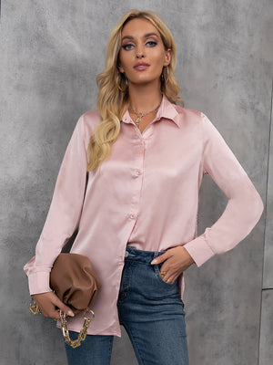 Camisa feminina elegante de cetim - Elfmaeve