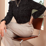 Blusa feminina elegante manga longa estampada - Elfmaeve