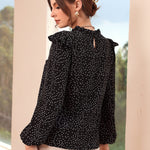 Blusa feminina elegante manga longa estampada - Elfmaeve