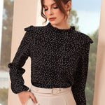 Blusa feminina elegante manga longa estampada - Elfmaeve