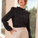 Blusa feminina elegante manga longa estampada - Elfmaeve