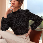 Blusa feminina elegante manga longa estampada - Elfmaeve