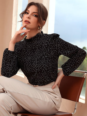Blusa feminina elegante manga longa estampada - Elfmaeve
