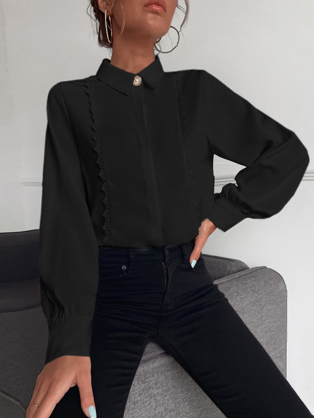 Camisa feminina com laço e manga longa - Elfmaeve
