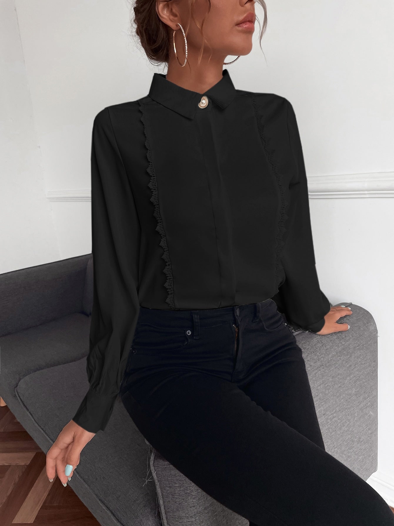 Camisa feminina com laço e manga longa - Elfmaeve