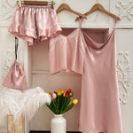 Conjunto de Pijama de Cetim com Amarração Frontal - Elfmaeve