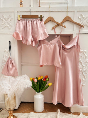 Conjunto de Pijama de Cetim com Amarração Frontal - Elfmaeve