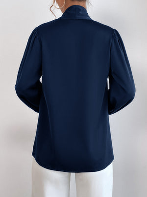 Blusa feminina elegante gola alta com laço - Elfmaeve