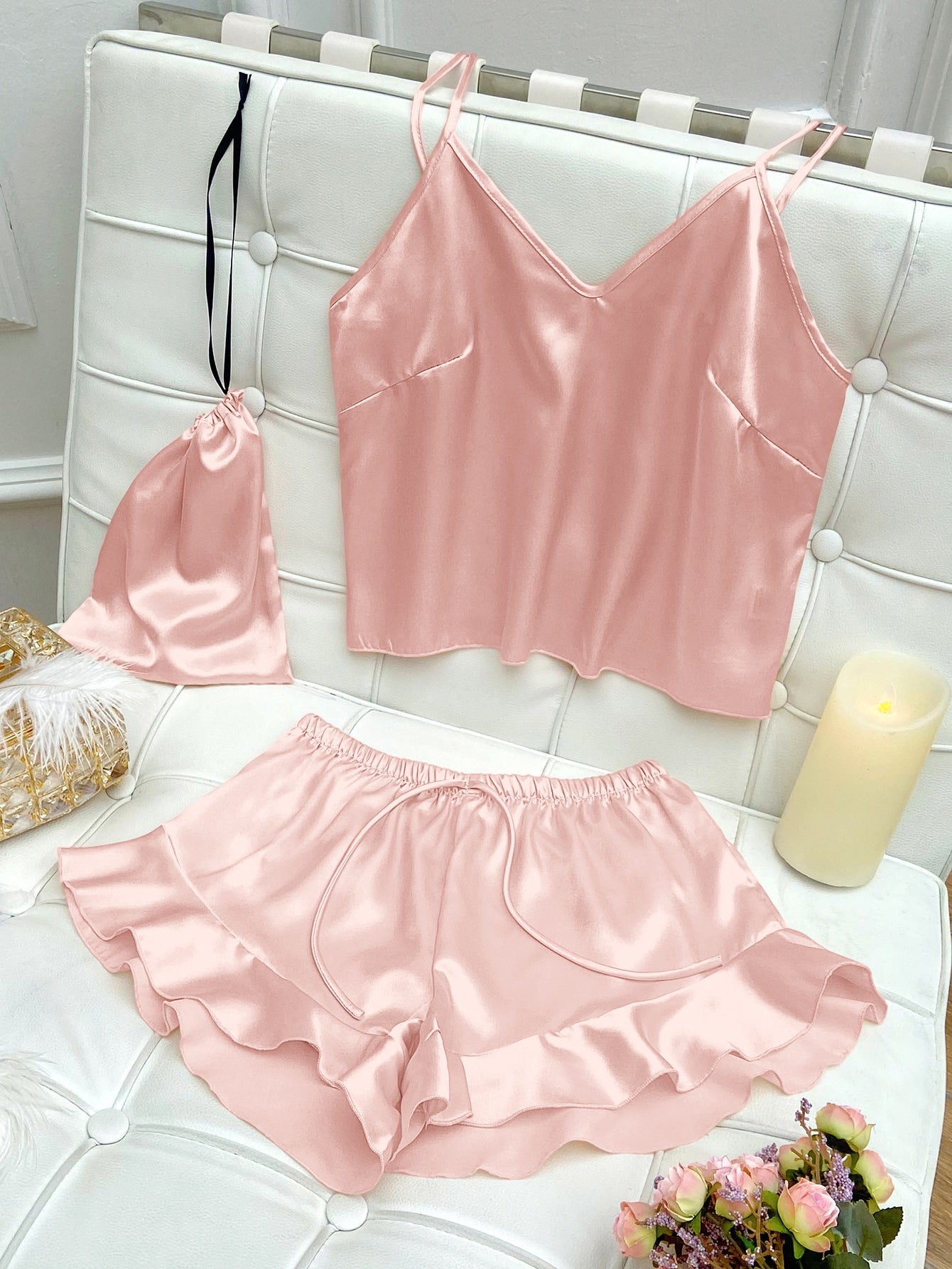 Conjunto de pijama de Cetim com babado - Elfmaeve