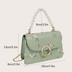 Bolsa feminina de corrente com pérolas e bordado floral - Elfmaeve