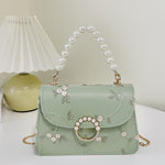 Bolsa feminina de corrente com pérolas e bordado floral - Elfmaeve