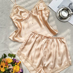 Conjunto de pijama de cetim champagne - Elfmaeve