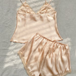 Conjunto de pijama de cetim champagne - Elfmaeve