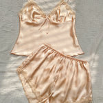 Conjunto de pijama de cetim champagne - Elfmaeve