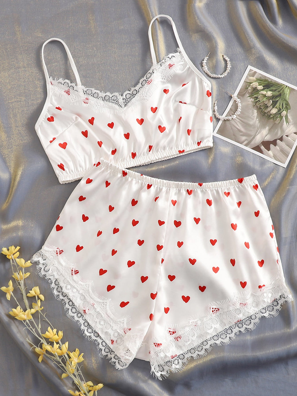 Conjunto de pijama com estampa de corações - Elfmaeve