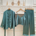 Conjunto de pijama com cinto cetim - 3pcs - Elfmaeve