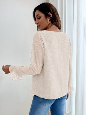Blusa com ponto suíço e manga de flounce - Elfmaeve