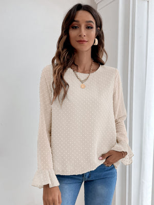Blusa com ponto suíço e manga de flounce - Elfmaeve